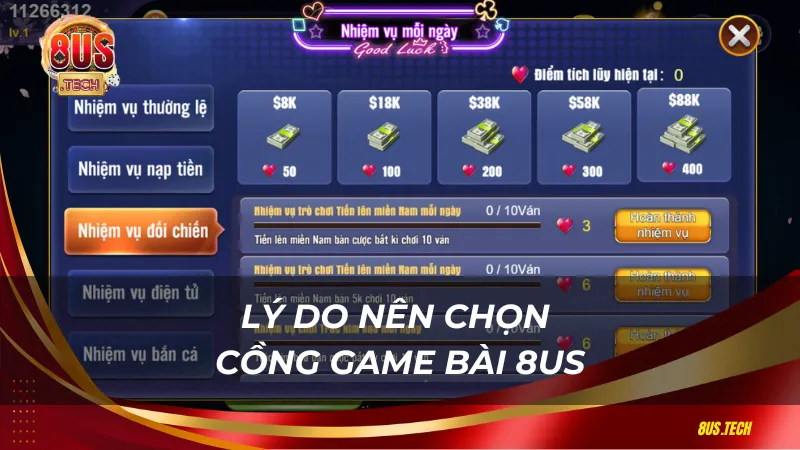 Lý do nên chọn cổng game bài 8US