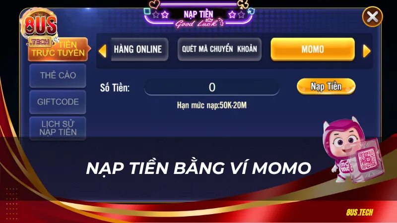 Nạp tiền bằng ví MOMO