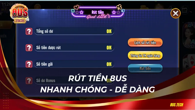 Rút tiền 8us nhanh chóng dễ dàng